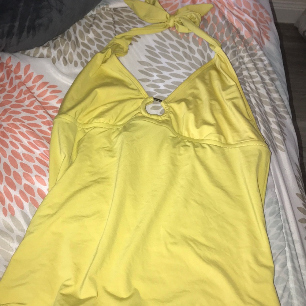 Yellow swim top with cutout back